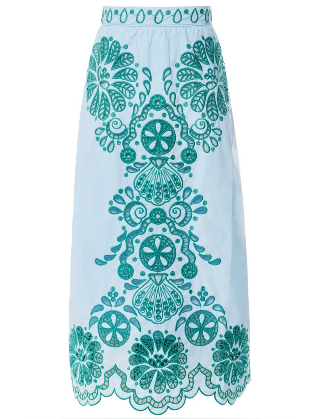 FARM Rio 2-Piece Embroidered Richelieu Crop Top and Midi Skirt Set Blue Green - Picture 2 of 16
